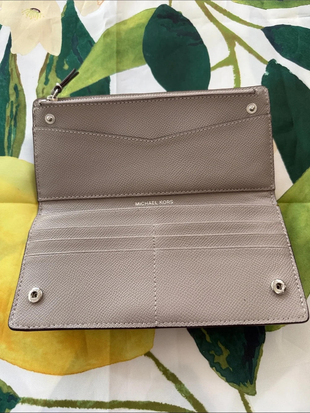 Michael Kors Taupe Suede Zip Wallet with Silver Stud Accents